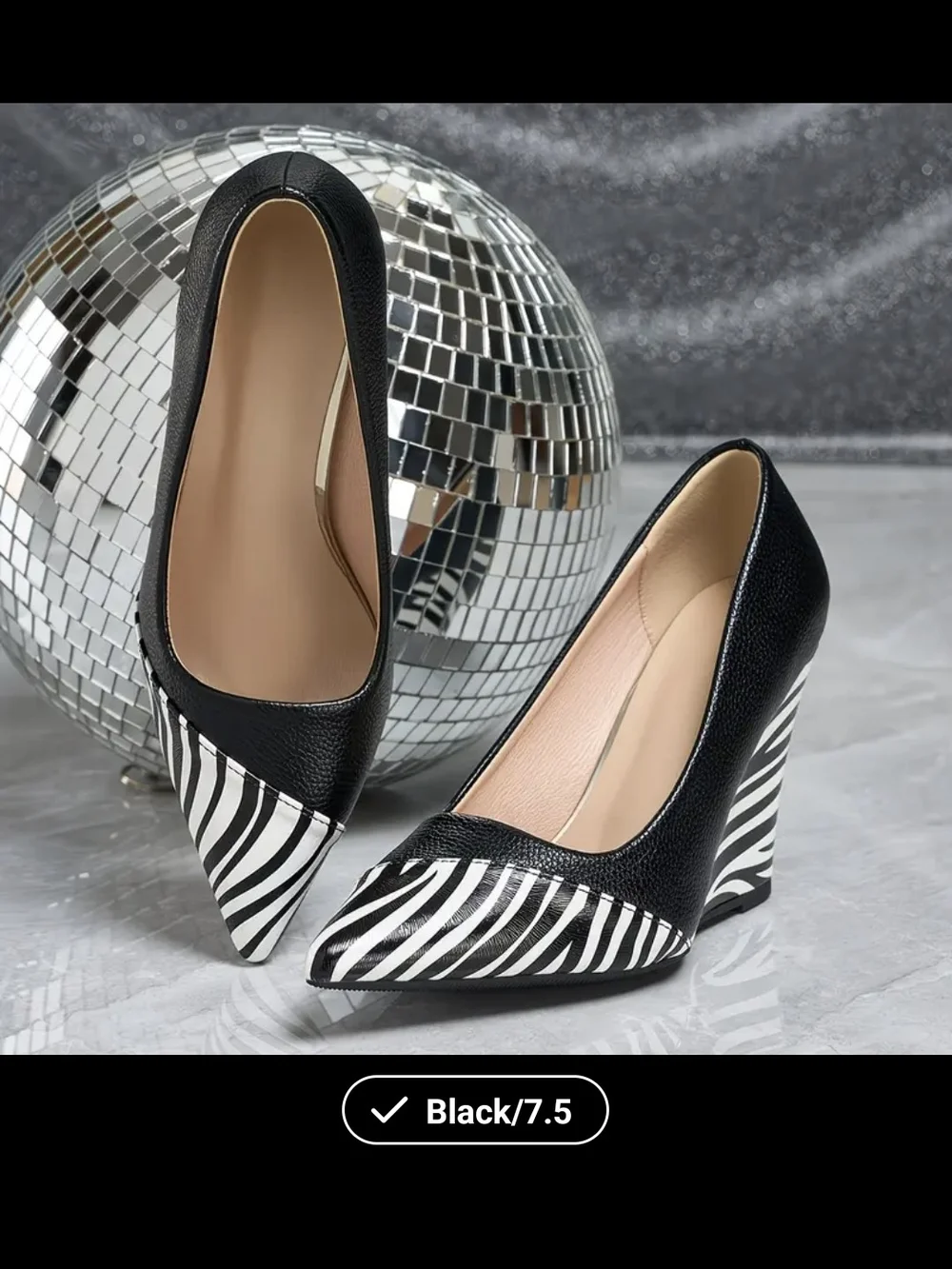 Black Zebra-Accent Pointed Toe Pumps - Women